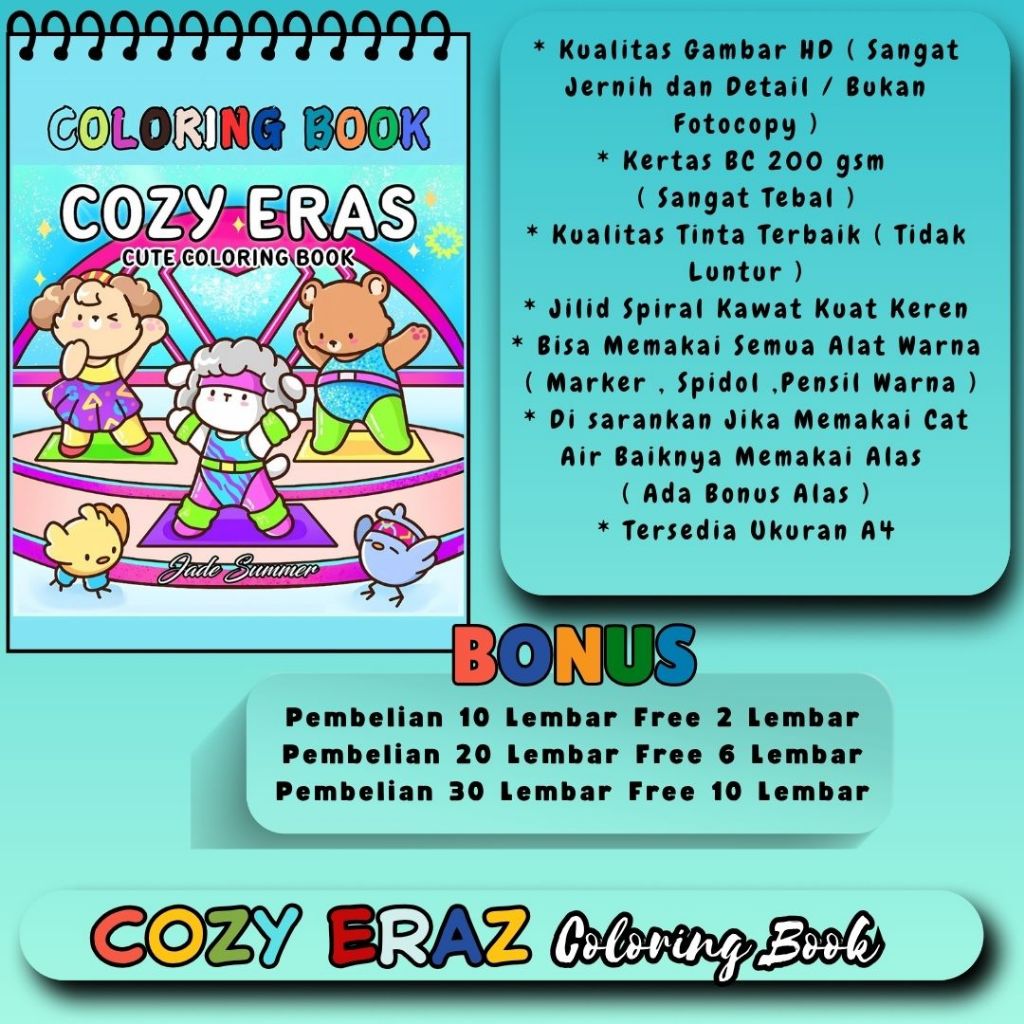

COZY ERAZ Cute Coloring Book Buku Mewarnai Sketsa Gambar Jernih Jelas Sudah HD Tema Bagus Untuk Semua Usia Kertas 200 gsm Sangat Tebal Murah Berkualitas