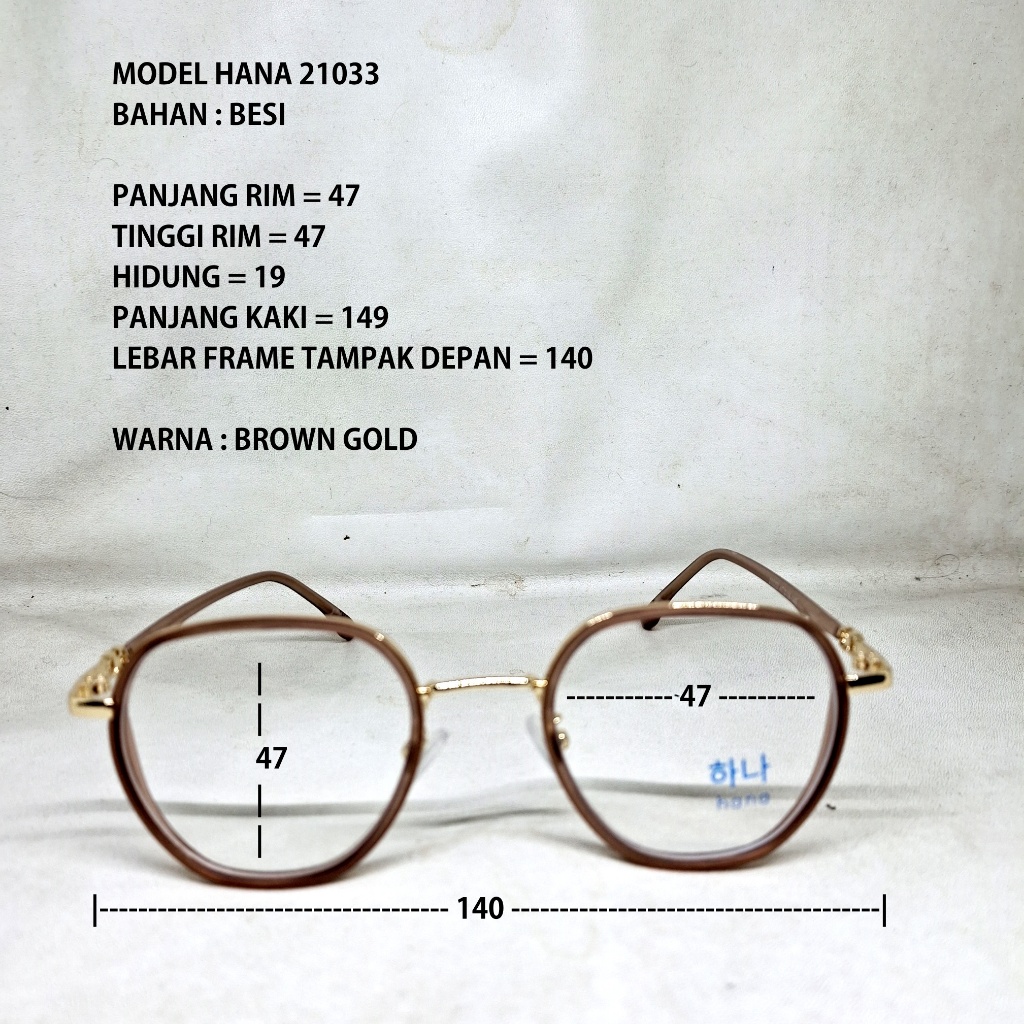 FRAME KACAMATA 21033 BESI CEWEK GOLD MUKA SEDANG