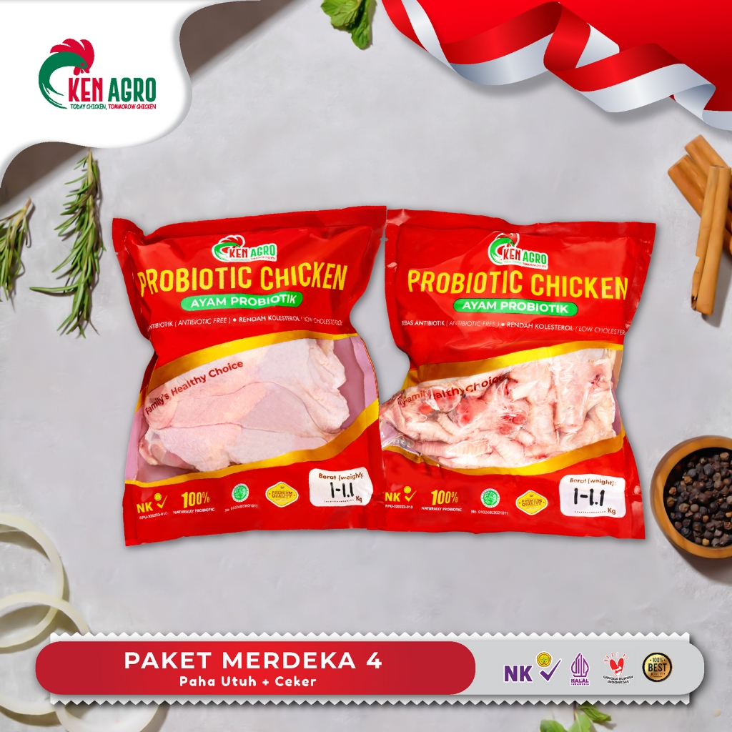 

Ken Agro Paket Merdeka 4 (Paha Utuh Ayam Probiotik + Ceker Ayam Probiotik) Frozen
