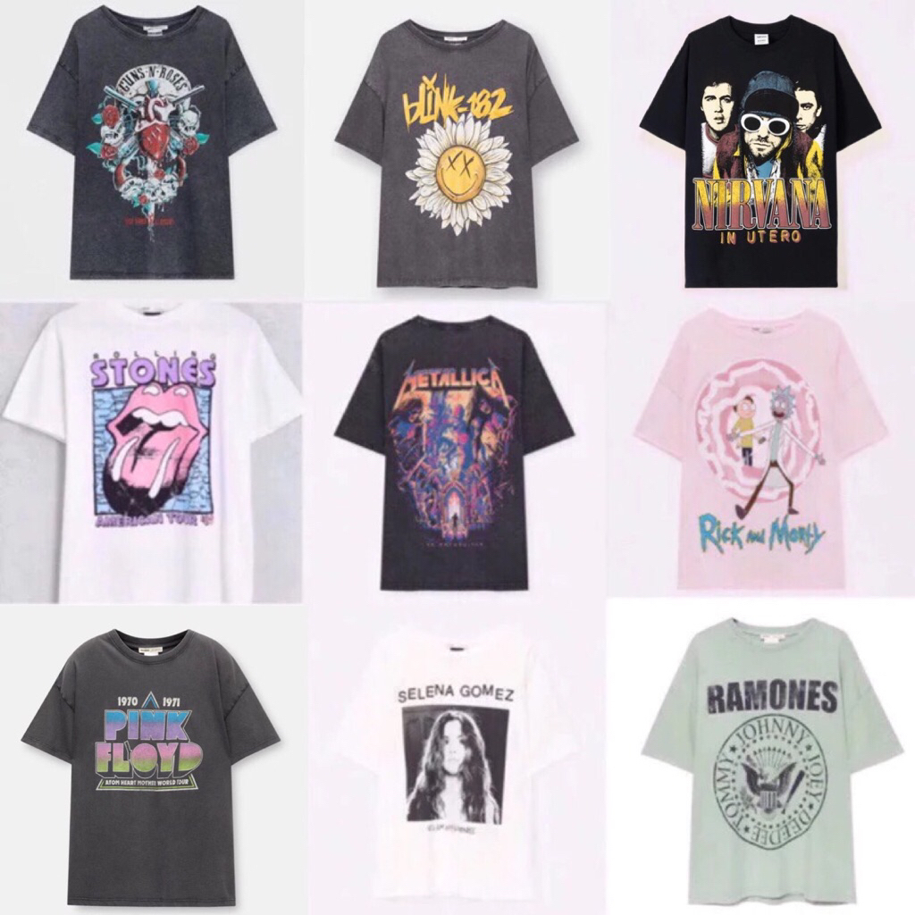 PULL AND BEAR NEW LIDAH BLINK-182 NIRVANA PINK FLOYD GORILLAZ RAMONES PNB GOMES GOMEZ KANAGAWA PULL 