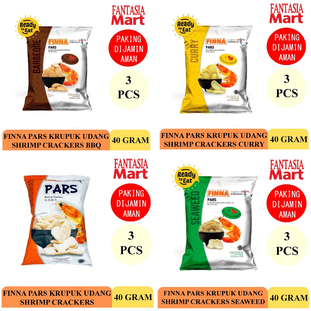 

FINNA PARS KRUPUK UDANG 40 GRAM ANEKA RASA PACK ISI 3 PCS FUN CORNER DENGAN PAKING AMAN