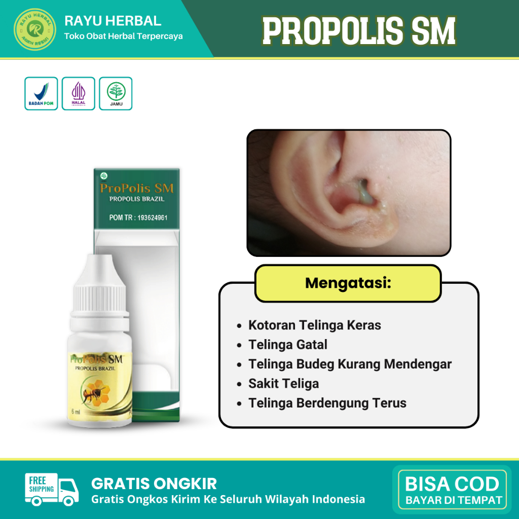 Obat Tetes Pelunak Kotoran Telinga Keras, Pembersih Telinga Anak dan Dewasa Propolis SM