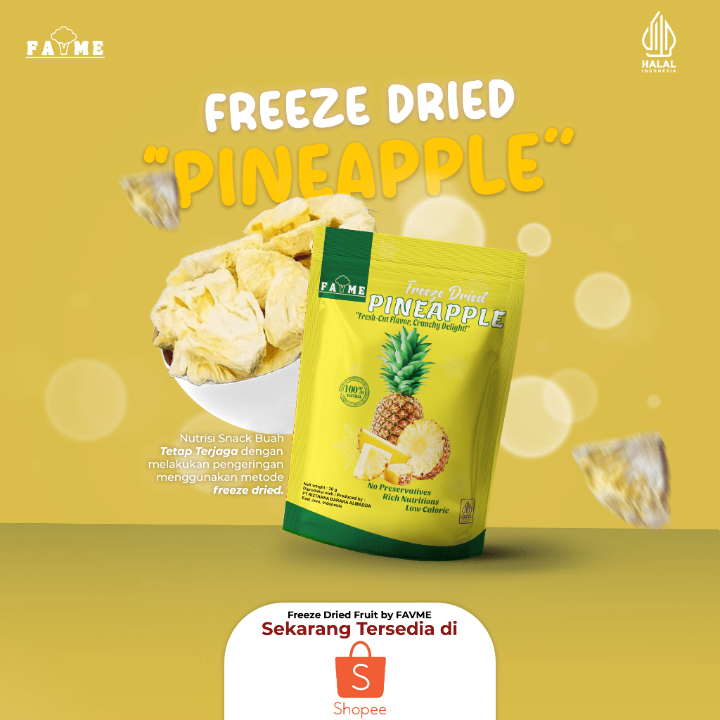 

FAVME-FREEZE DRIED BUAH NANAS.BUAH KERING BEKU.CAMILAN-SEHAT