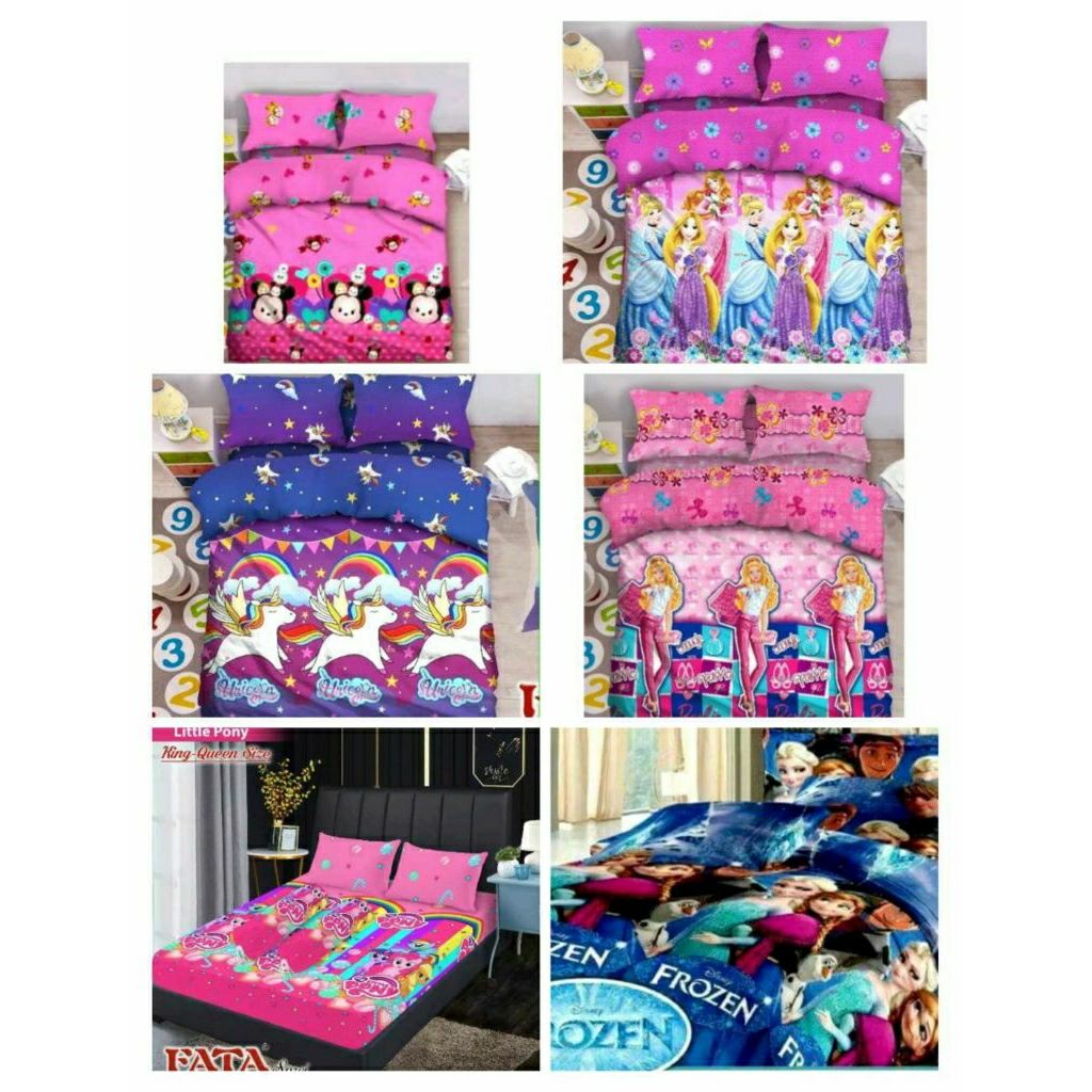 Sprei fata LOL, unicorn, little Pony, Princess, barbie, hello kitty sprei anak lucu cantik katun ade
