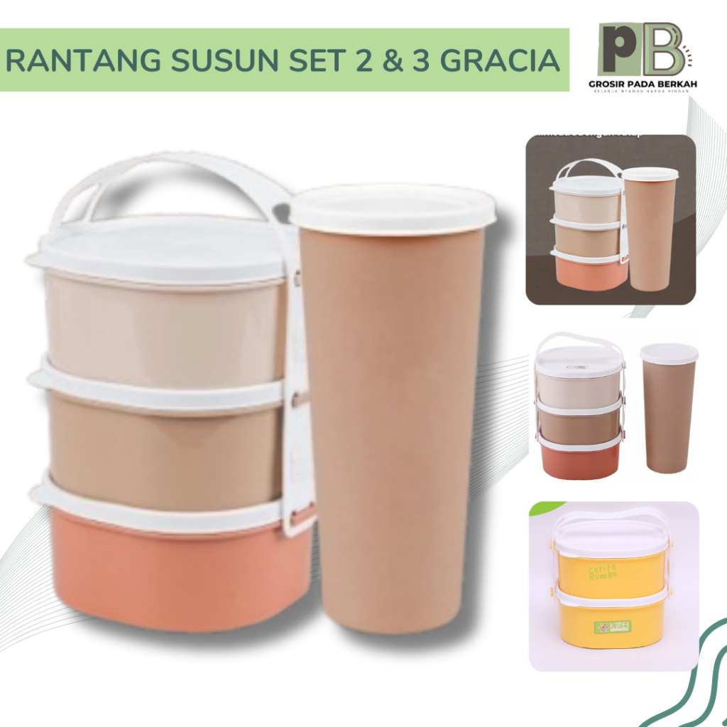 Rantang 3 Susun Gracia Set Rantang Rainbow Plastik Tebal / Rantang 2 Susun Food Grade / Rantang Maka