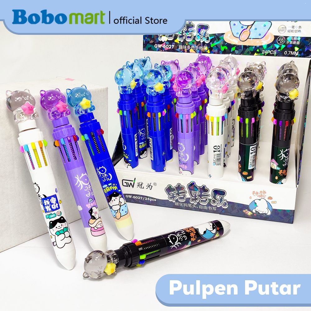 

BOBOMART Pulpen 10 Warna Kucing Lucu Bisa Diputar – Bolpen Anak Sekolah 3D Imut GW-6027
