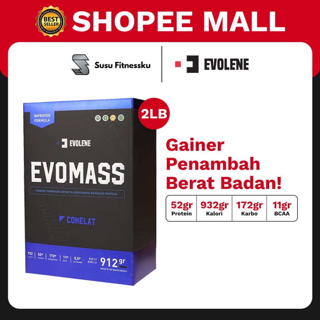 EVOLENE EVOMASS - Gainer Penambah Berat Badan 2Lb/912 Gram
