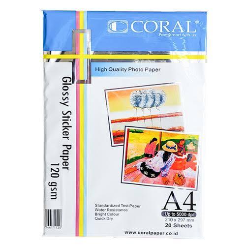 

CORAL A4 Glossy Sticker Paper 120 gsm 20 lembar