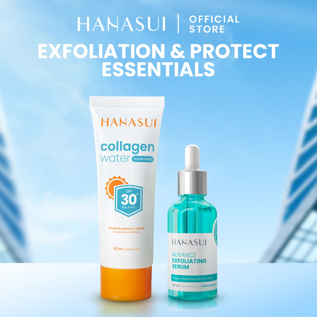 Hanasui Skincare Set | Collagen Water Sunscreen SPF 30 Power Bright Expert Serum Exfoliating Serum C