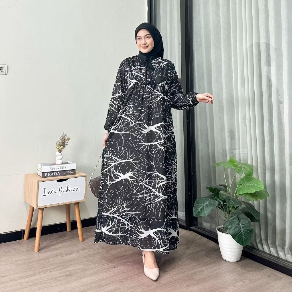 Gamis Set Hijab Wanita Dress Ceruty Mewah Elegan Busui Friendly Gamis Ceruty Elegan // TANIA SET HIJ