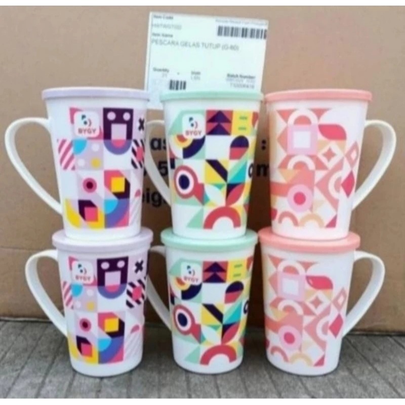 3 pcs Cangkir tutup plastik / mug pescara 500ml bygy