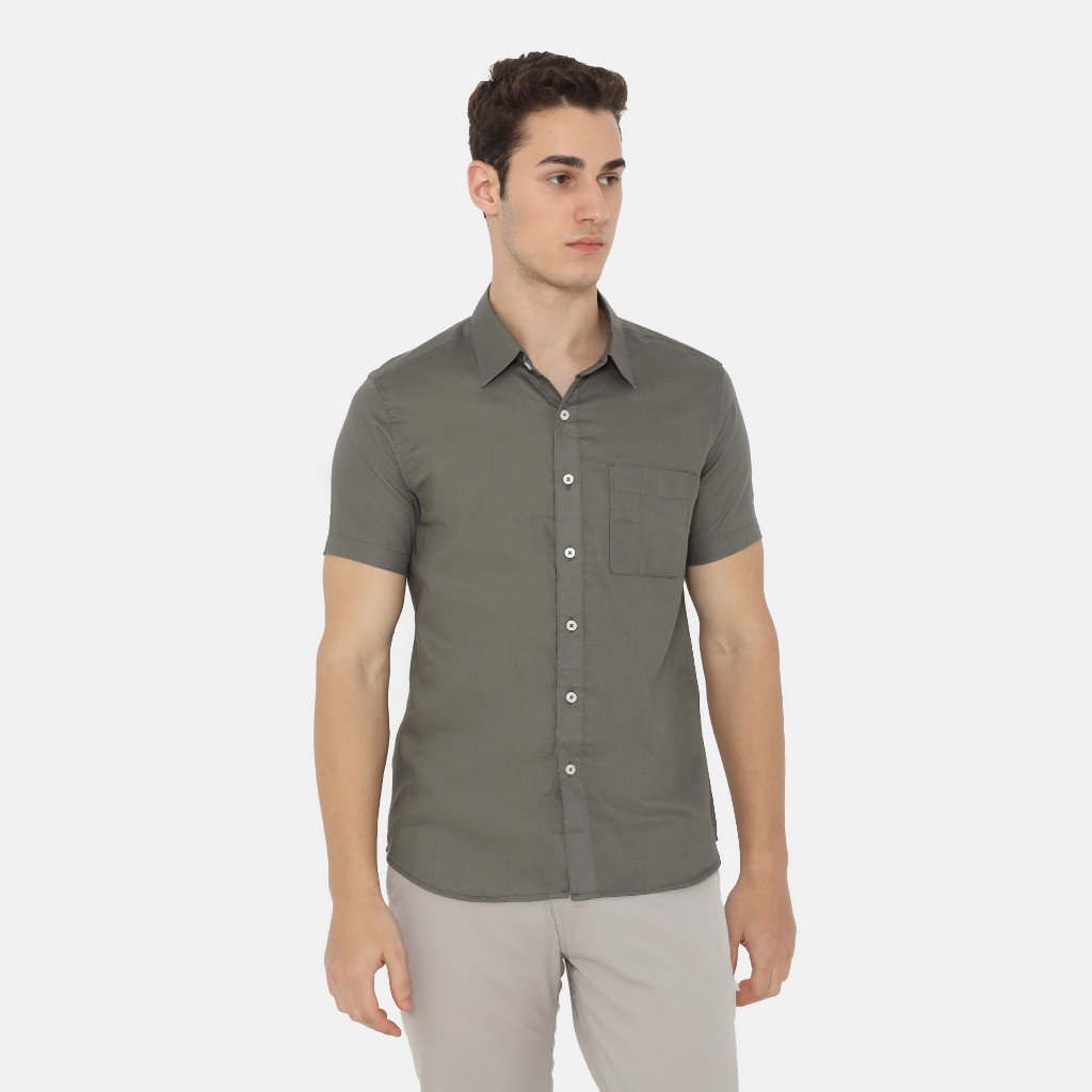 BAROSSO - Daytona Short Sleeve Regular Fit Casual Shirt | Kemeja Polos Lengan Pendek Kasual Pria - A