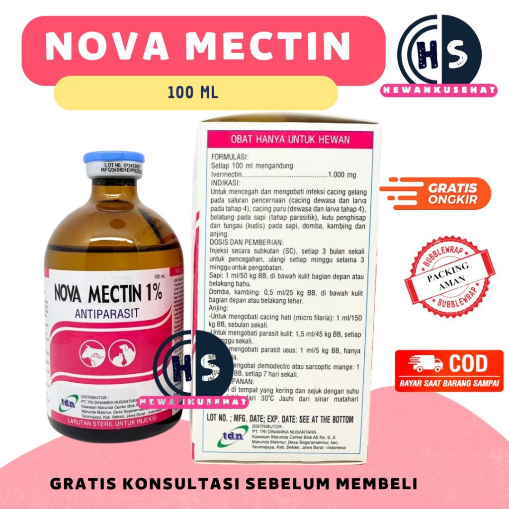 NOVA MECTIN 100ml - Obat Anti Parasit Cacing Gudik Kutu Caplak untuk Sapi Kambing Domba dan Anjing
