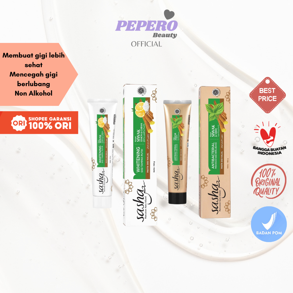 SASHA Sasha Toothpaste Pasta Gigi WHITENING | PENCEGAH GIGI BERLUBANG | HERBAL BPOM di kemasan