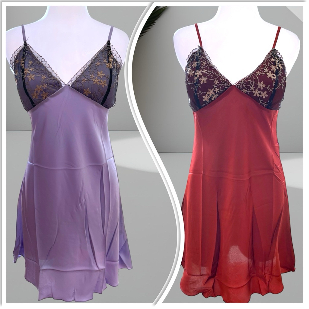 Lingerie Wanita Satin Mewah SORELLA 2996 | Model Terusan | Cup Busa Tipis