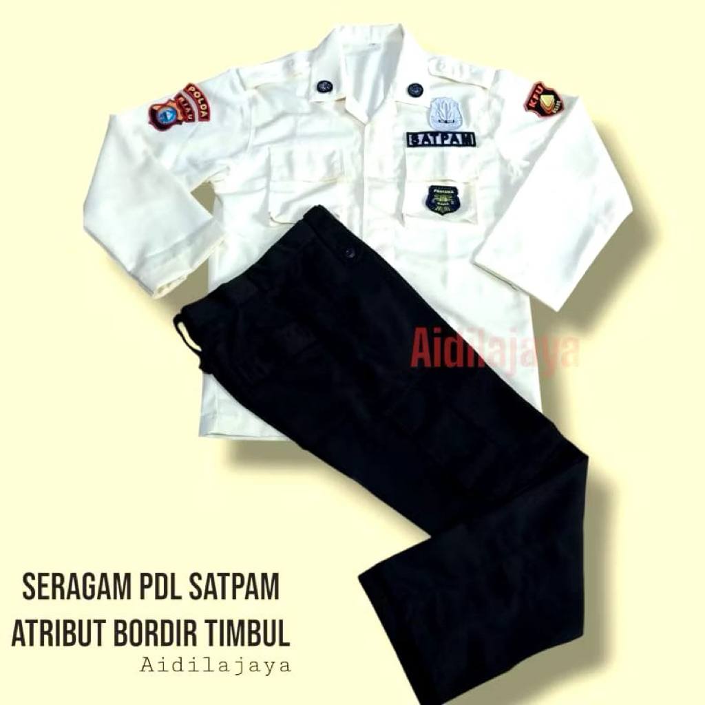 SERAGAM SATPAM PDH DAN PDL BARU ATRIBUT TIMBUL