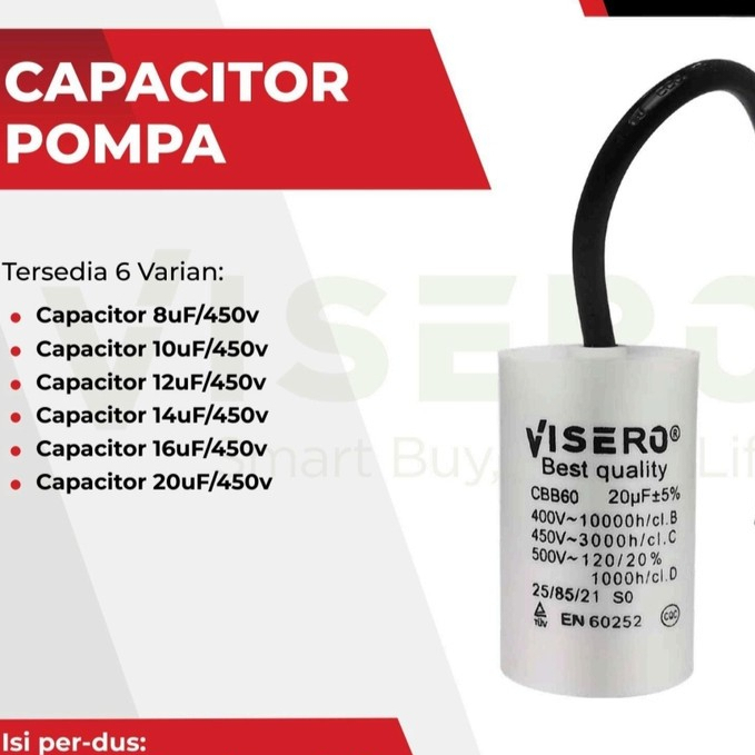 Kapasitor Pompa Air CBB60 450V AC Body Bulat