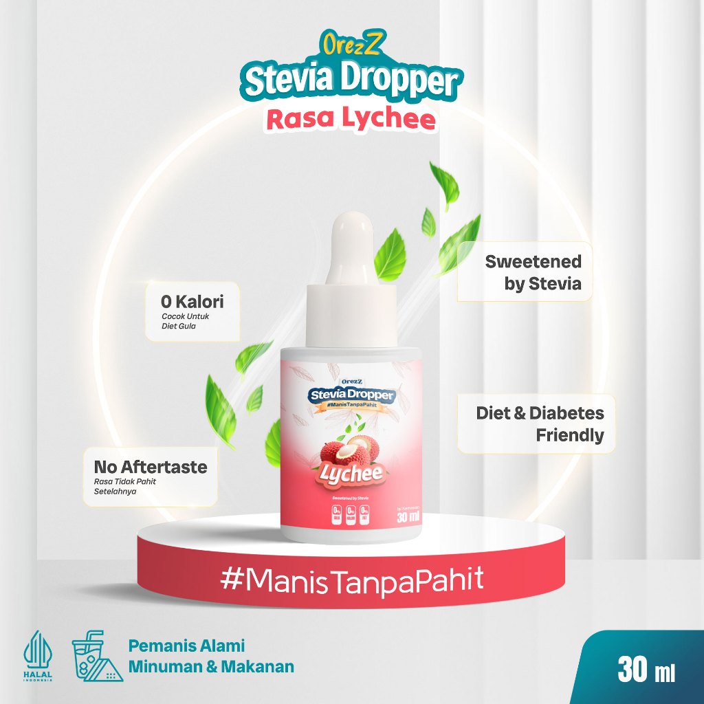 

Orezz Stevia Dropper tetes SUGAR FREE 30 ml rasa Leci Pemanis Bebas Gula 0 kalori Ramah Diabetes