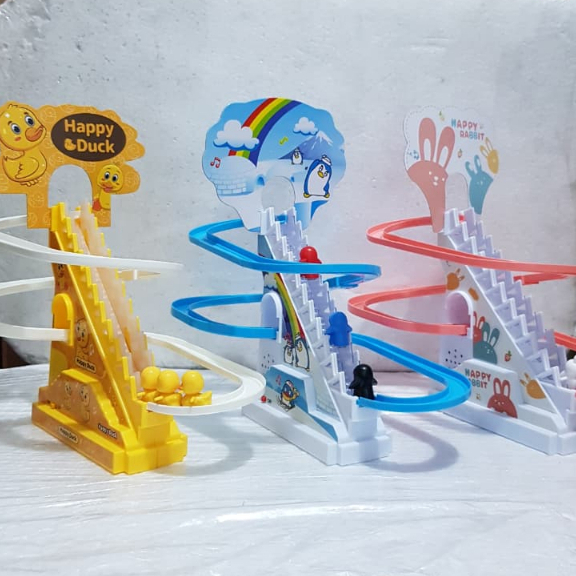 Mainan Track Tangga Tangga Bebek, Pinguin, dan Kelinci - Mainan Seluncuran Perosotan