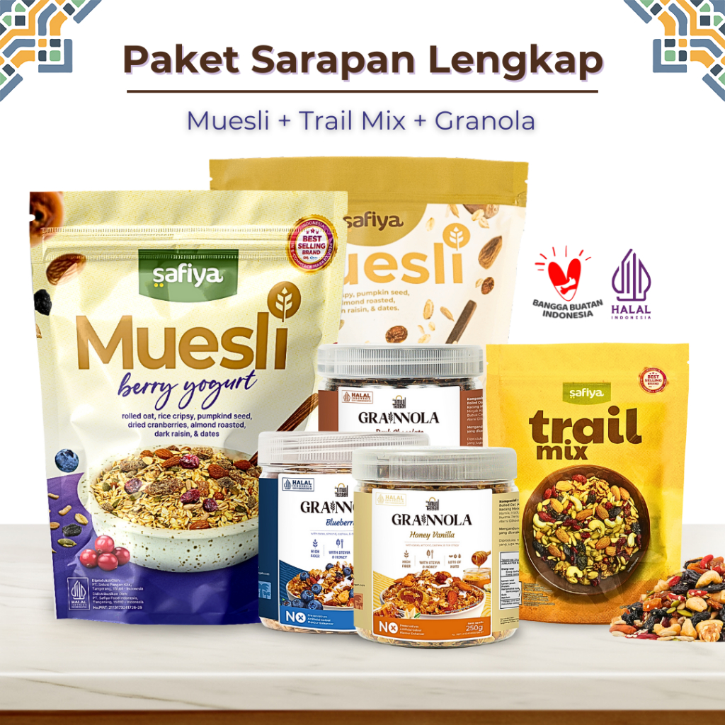

[Paket Lengkap] Muesli 500gr + Granola 250gr + Trail Mix 250gr | Sereal Diet Sarapan Oat