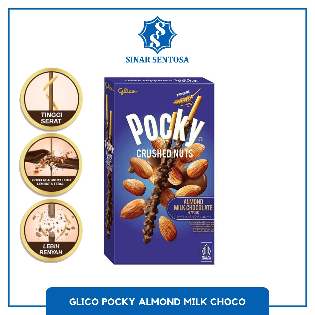 

Glico Pocky Almond Crushed Milk Chocolate 25g | Snack Stik Biskuit Renyah Enak Original