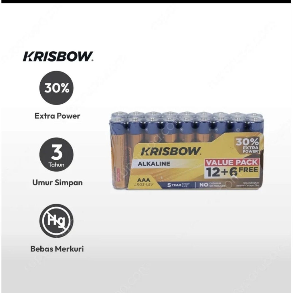 Krisbow Baterai Alkaline Ukuran Aaa 12+6 Pcs