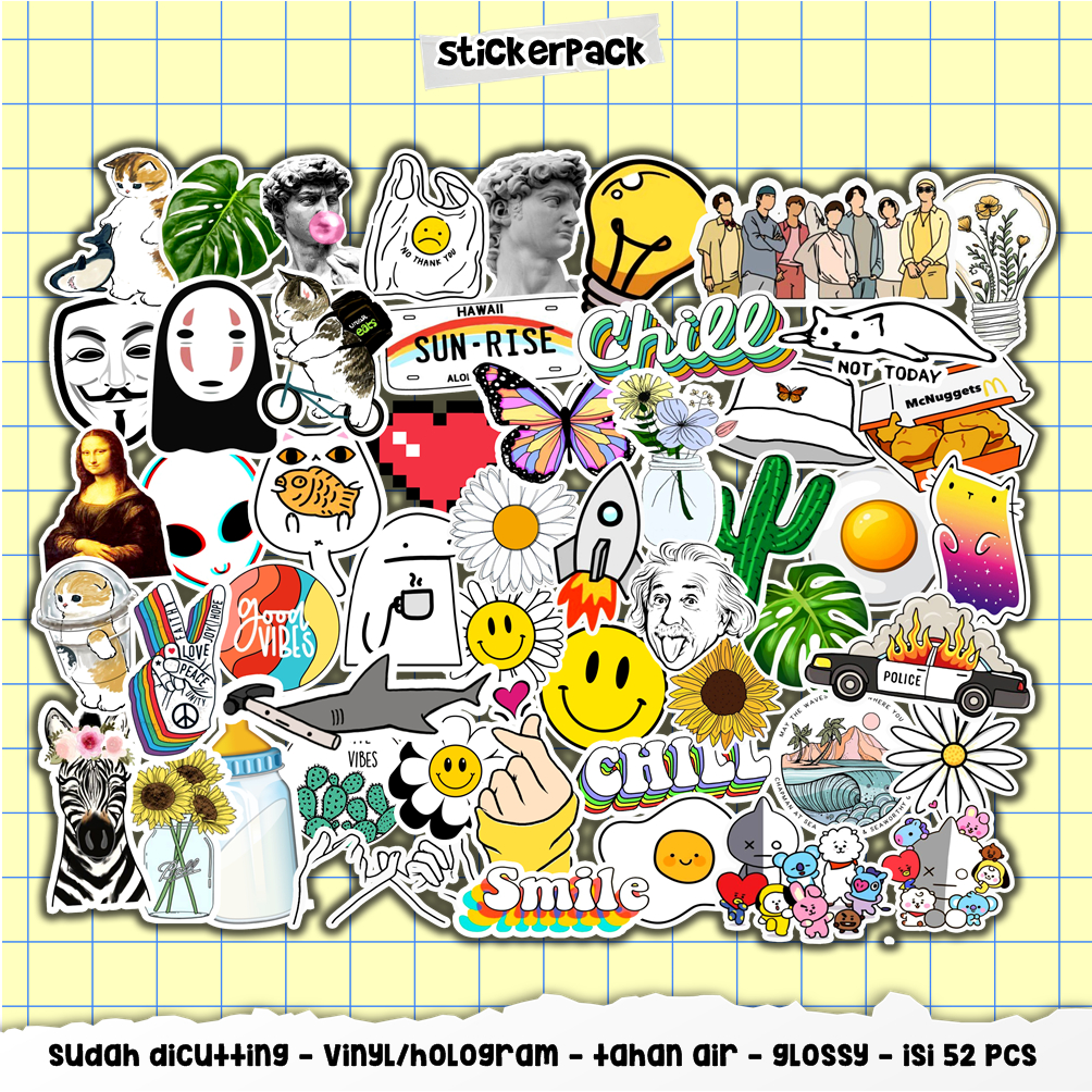

stikerpack isi 52pcs aesthetic part 2 size S, vinyl & hologram tahan air