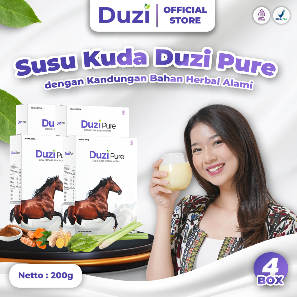 

Duzi Pure - Susu Kuda Lombok Herbal 200 Gram 4 Box | Kesehatan Tubuh | Kebugaran Tubuh |