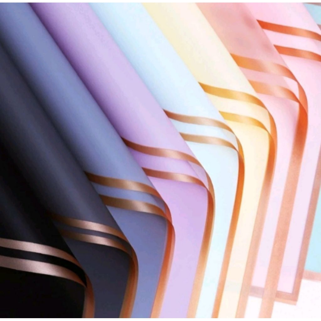 cellophane list gold / cellophane gold line / kertas buket list gold