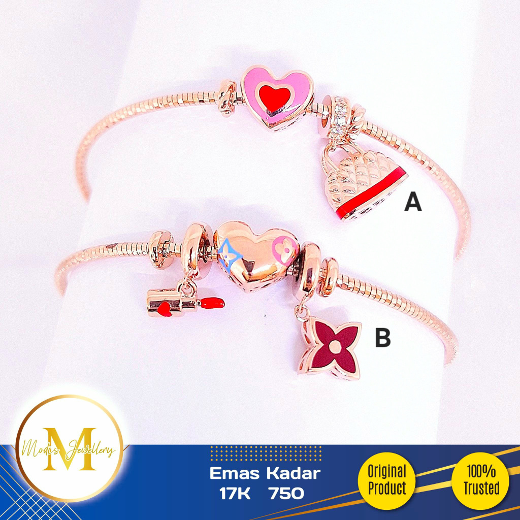 MODIS JEWELLERY - Gelang Pandora Love Clover Bag Italy IT Rosegold - Emas 17k 750