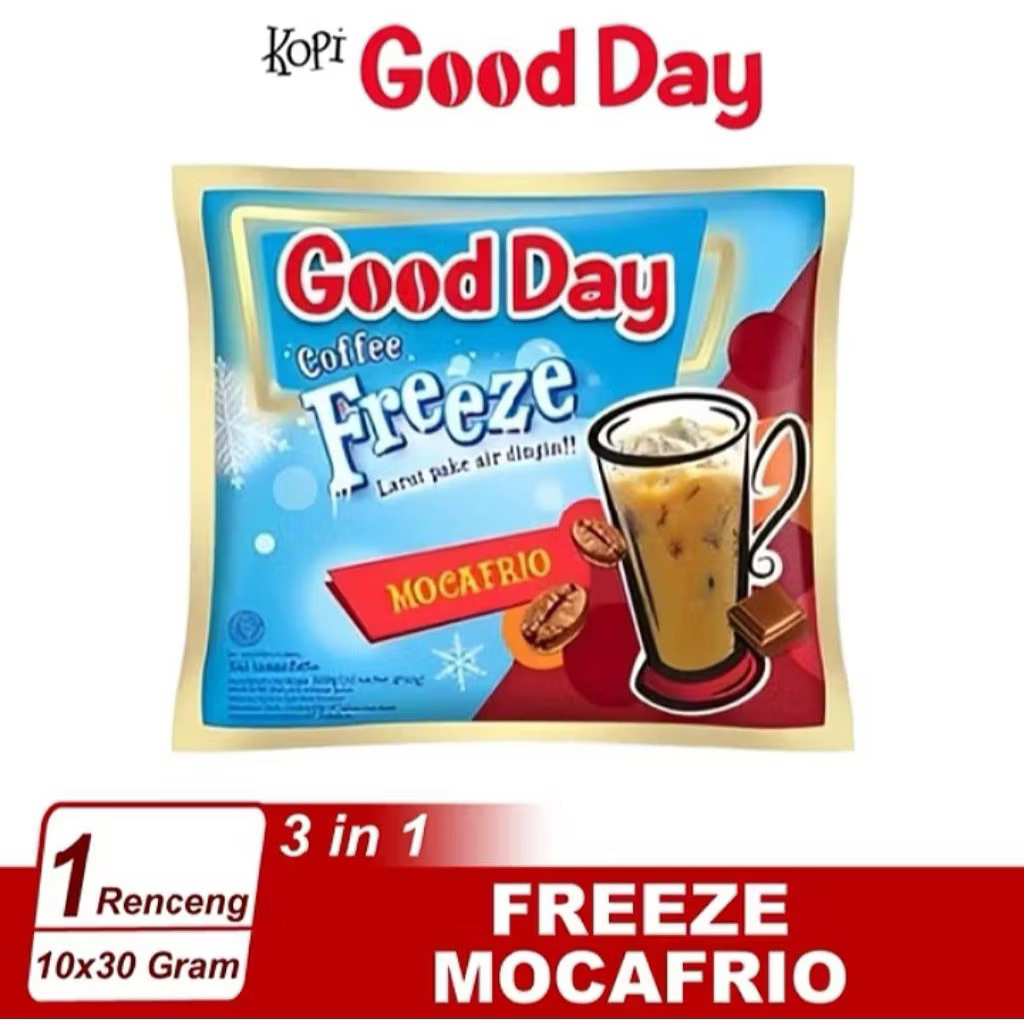 

KOPI Good day FREEZE Mocafrio 30g RENCENG ( ISI 10 ) Kopi Good Day Freeze Mocafrio 30gr 1 Renceng isi 10 Pc