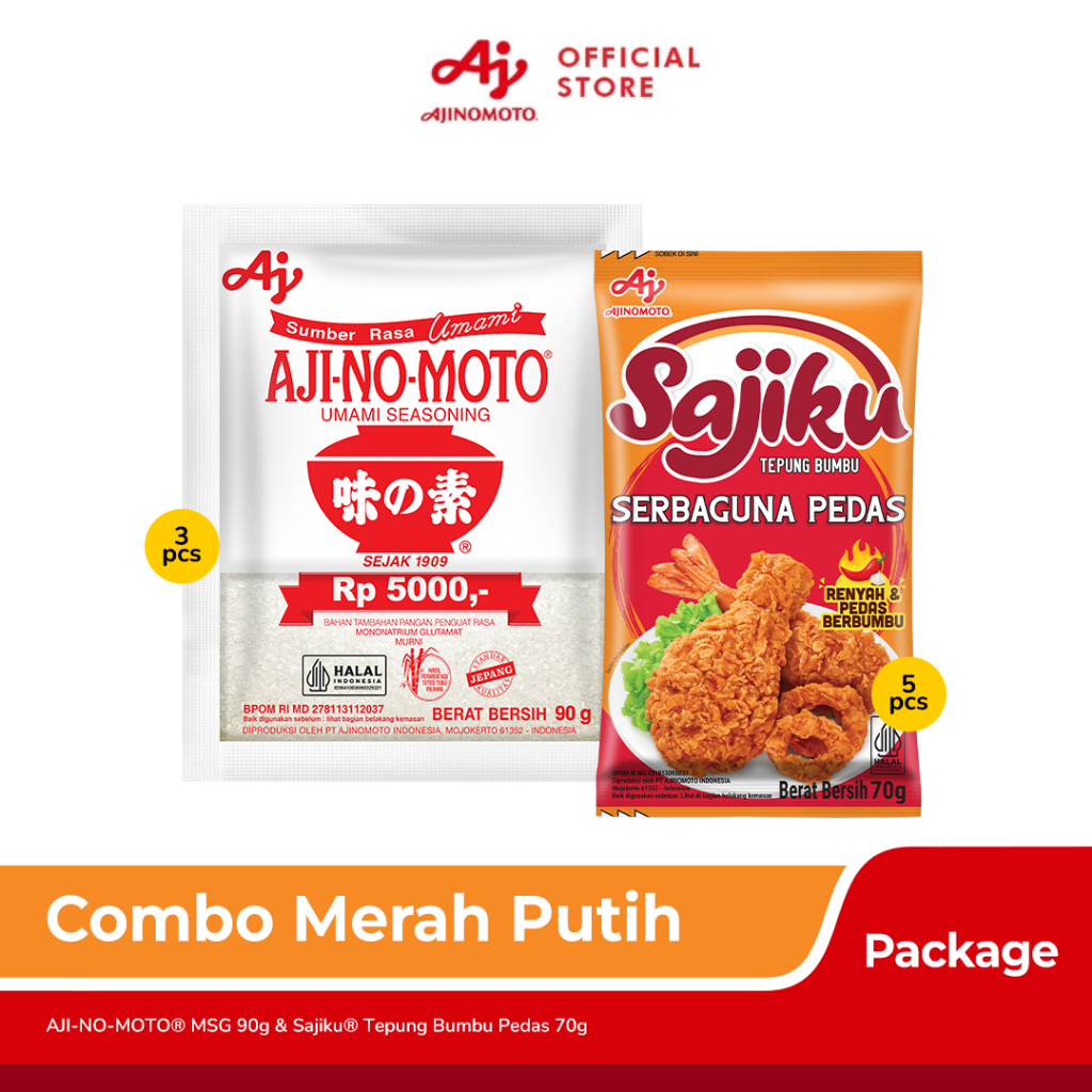 

Paket Spesial - Combo Merah Putih - Ajinomoto Penyedap Rasa MSG 90g 3pcs & Sajiku Tepung Bumbu Serbaguna Pedas 70g 5pcs - Dirgahayu Kemerdekaan Indonesia 80 Tahun