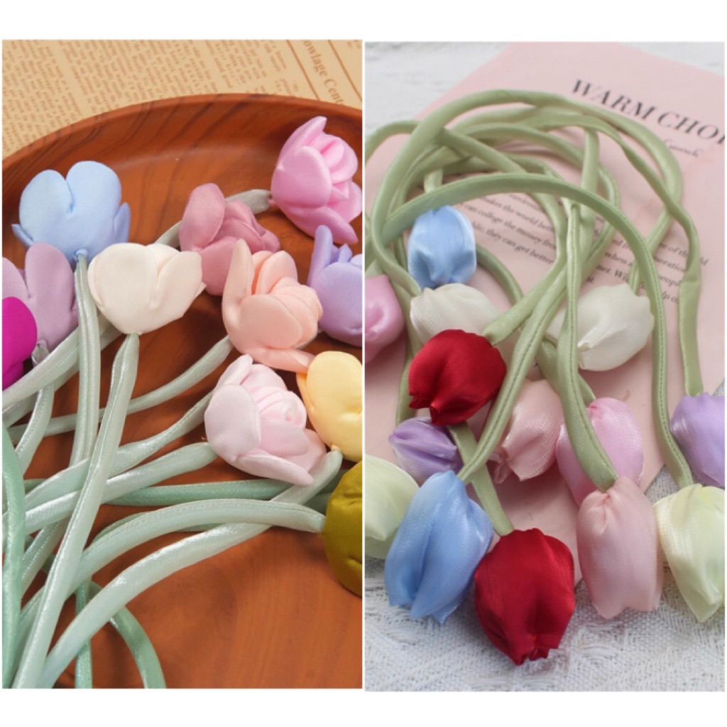 DIY Tulip Tali Bunga Mawar / Tulip Mawar Bagcharm Aplikasi Pita Pillow Flower