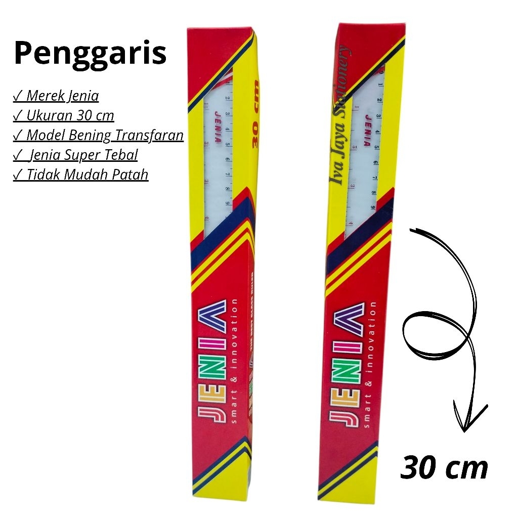 

1 Pak Penggaris Pelastik Jenia 30 Cm / Garisan Mika Bening Tebal Glass Ruller Transparan Isi 12 Pcs