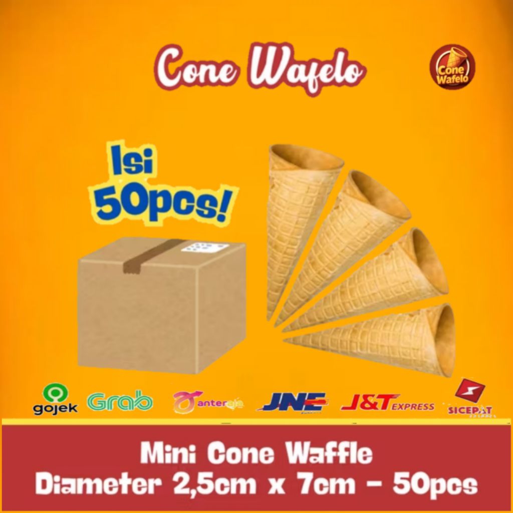 

Mini Cone Waffle 2.5x7cm Isi 50 pcs | Cone Es Krim Mini Renyah Manis Topping Dessert Café Gelato