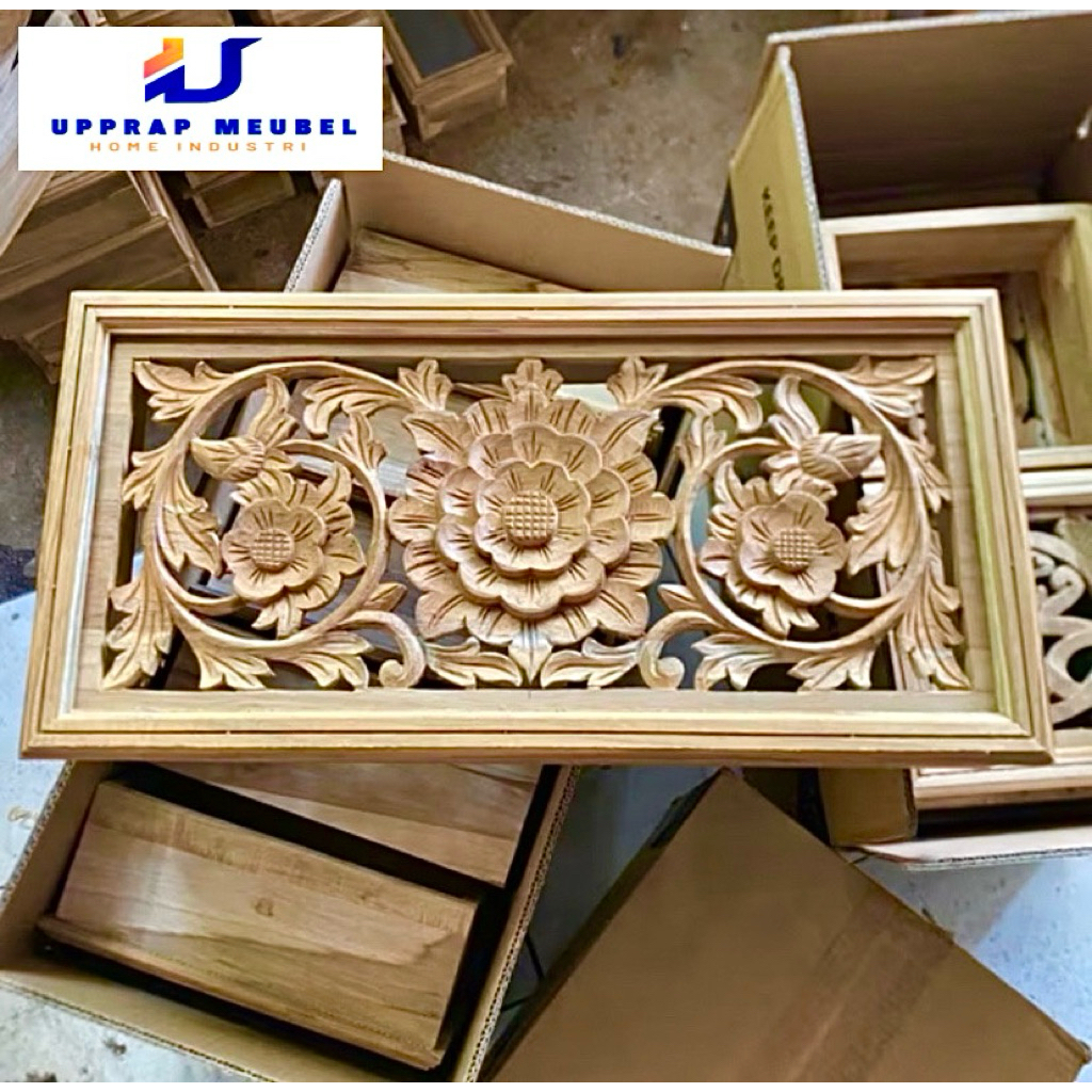 Loster kayu jati motif ukir bunga lung ukuran 60x30x10 cm