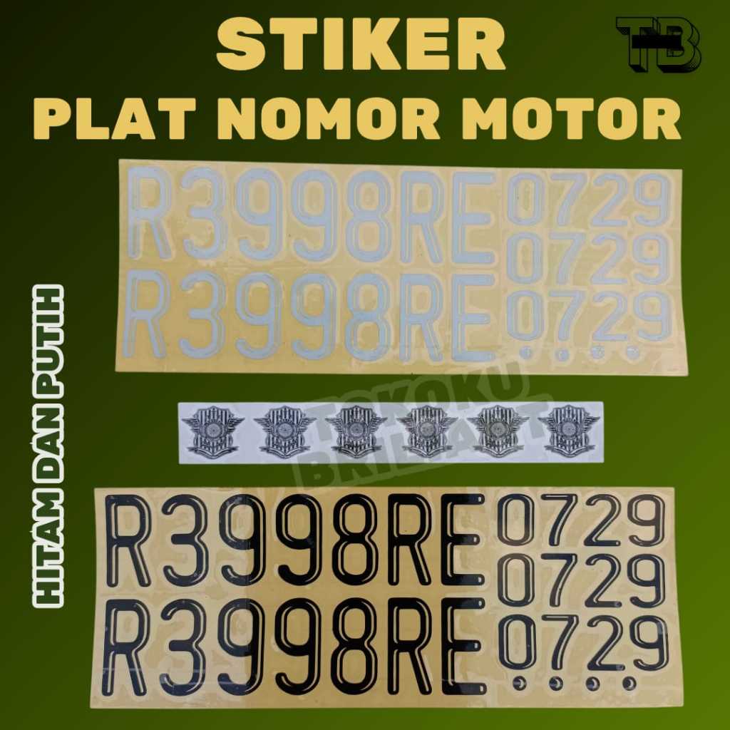 STICKER ANGKA PLAT TERBARU WARNA HITAMPUTIH - PLAT MOTOR - PLAT MOBIL