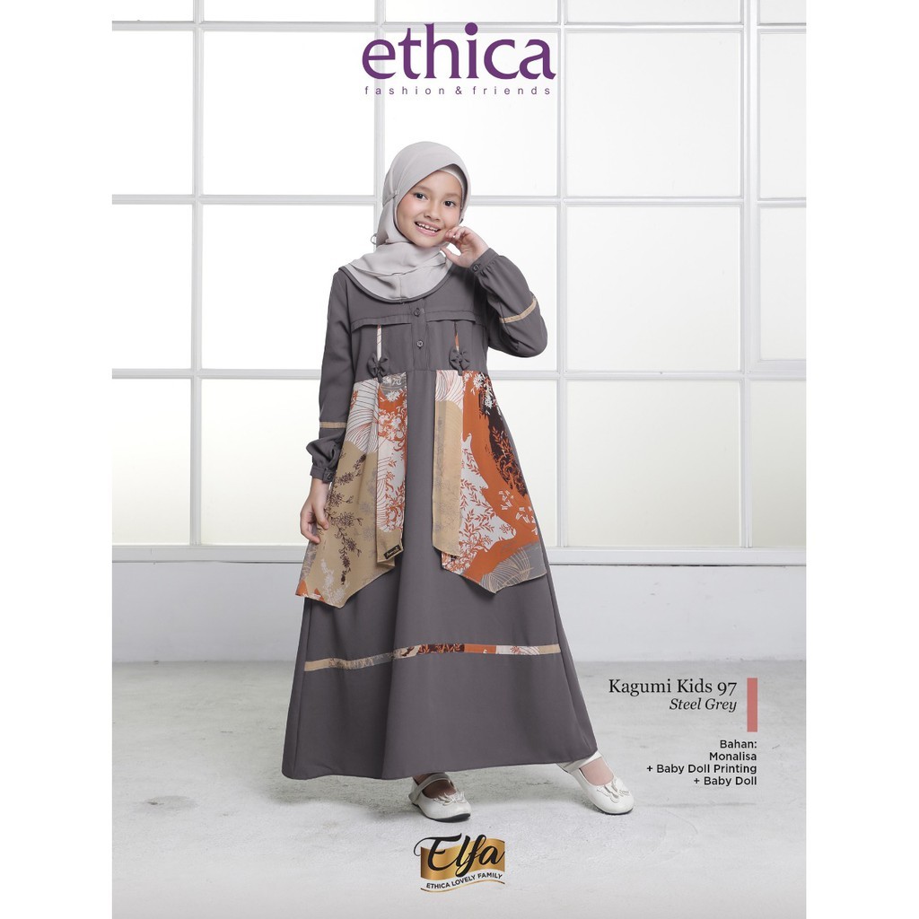 New Arrival Baju Muslim Gamis Dewasa Ethica ELFA 216 STEEL GREY