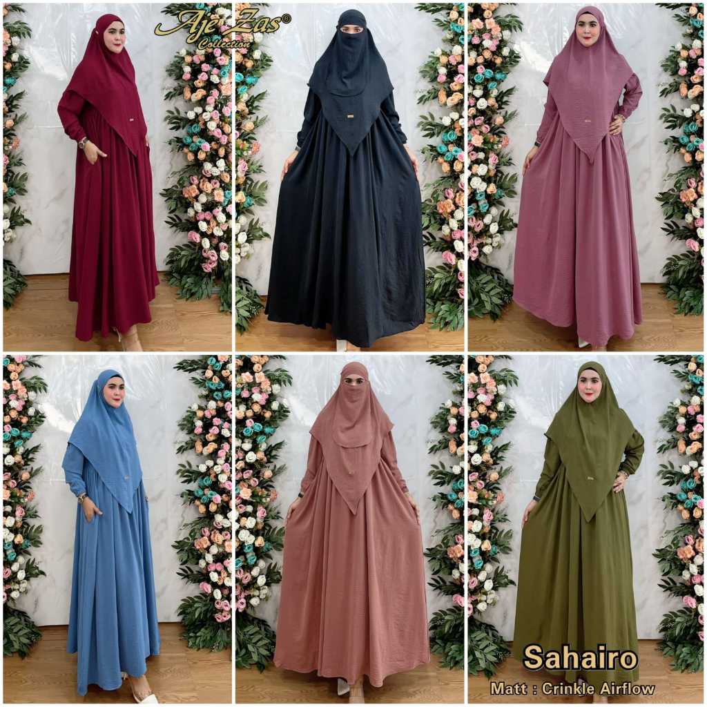 Gamis Syar'i Set Hijab Kode SAHAIRO Bahan Crinkle Airflow By AJEZAS