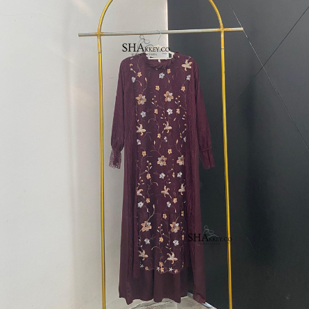 [Shakkey.Id] Gladis Dress Kondangan Wanita Tile Bordir Mix Tile Cantilie Lengan Panjang Dress Kondan