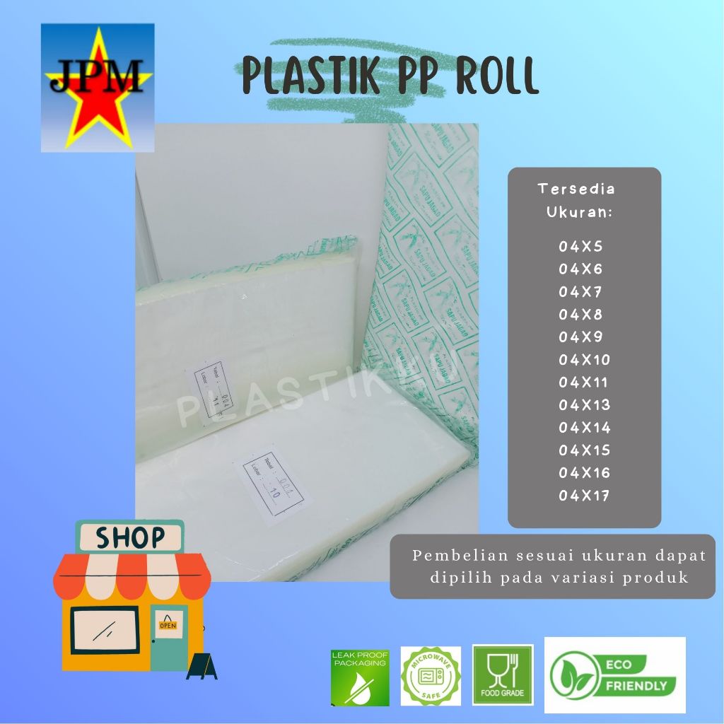Plastik PP Roll Tebal 0,4 / PP Rol Bening Lebar 5, 6, 7, 8, 9, 10, 11, 12, 13, 14,15, 16, 17 cm / Pl