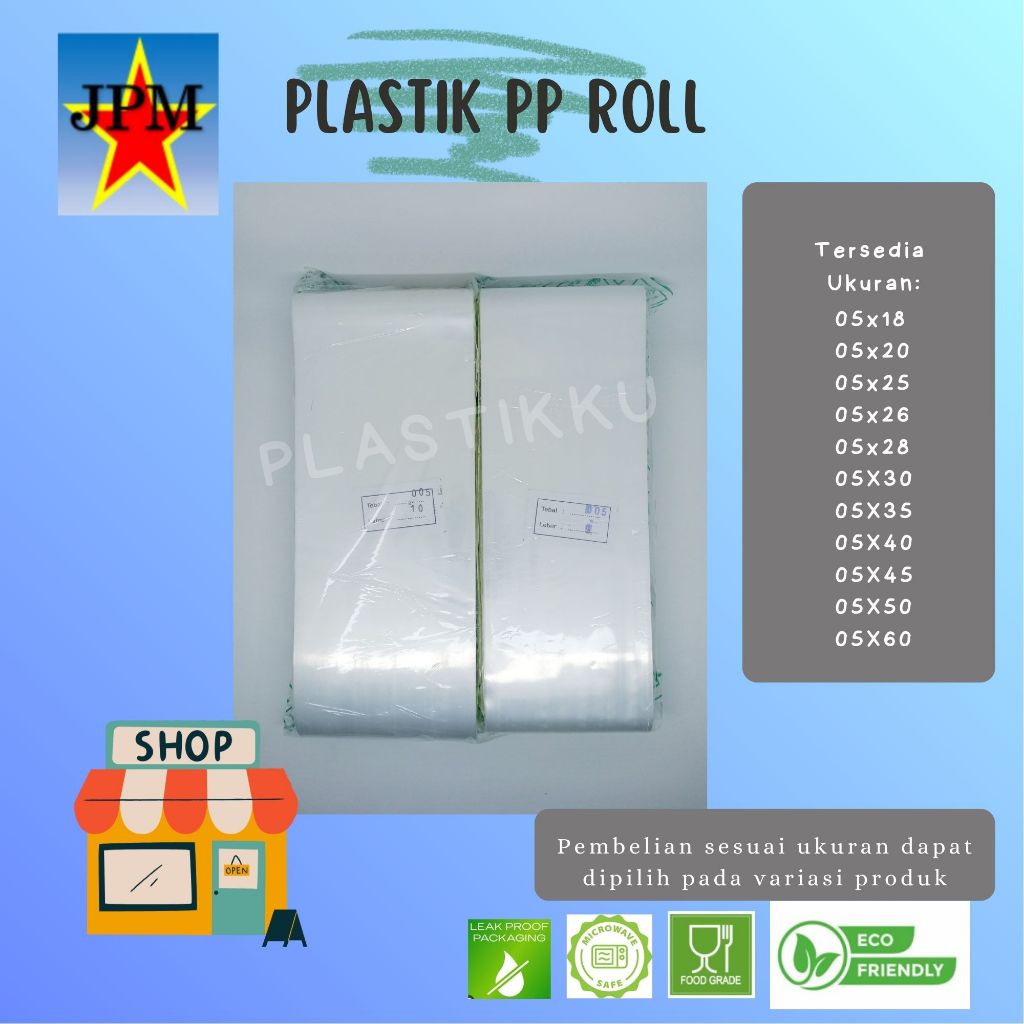 Plastik PP Roll Tebal 0,5 / PP Rol Bening Lebar 18, 20, 25, 28, 30, 35, 40, 45, 50, 60 cm / Plastik 