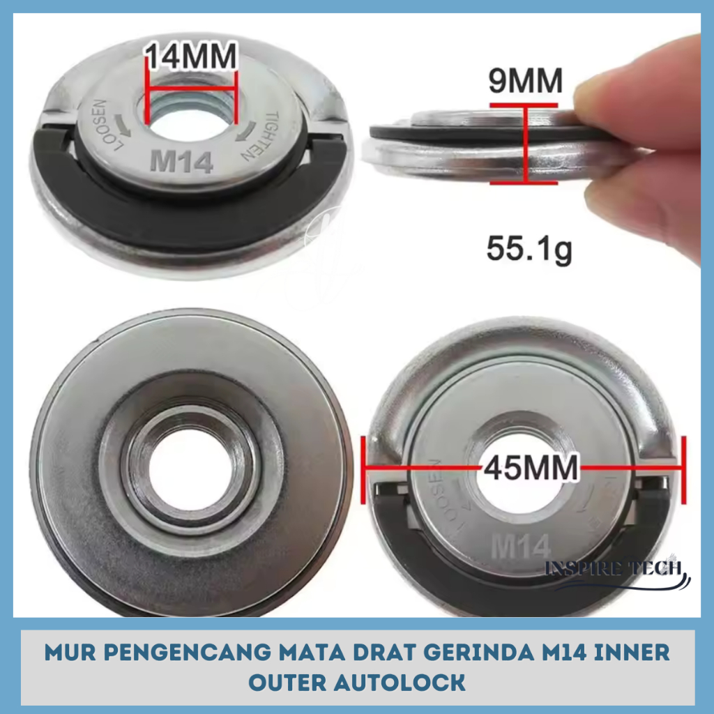 Mur Pengencang Mata Gerinda M14 Inner Outer Autolock / Kunci Batu Gerinda Praktis / Alat Pengunci Ba