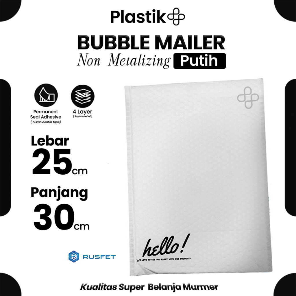 Bubble Mailer Putih 25 x 30 cm Amplop Envelope / Security Bag Mailer - Rusfet Harga Ecer Satuan