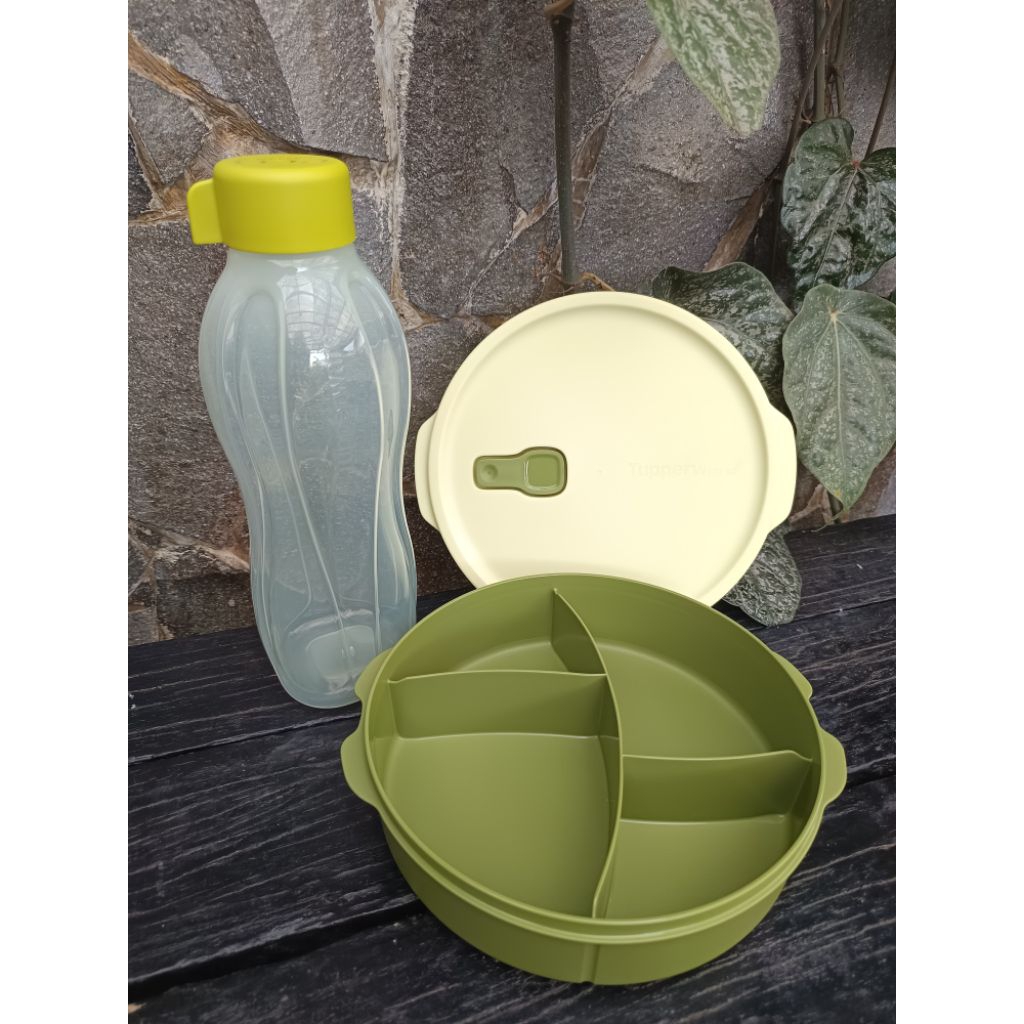LUNCH BOX BULAT 830ML HIJAU + ECO 1L ULIR HIJAU TUPPERWARE