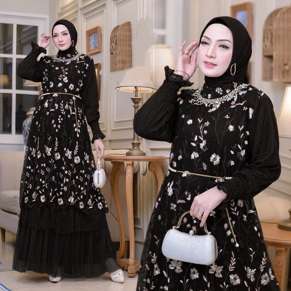 Gamis Dress Kebaya Burgandy Baju Gamis Tille Brokat Garden Full Furing Terbaru 2025 Aira Dress Wanit
