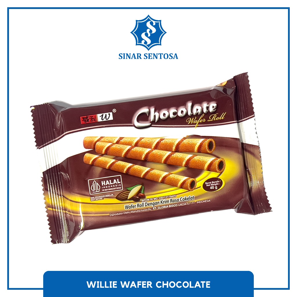 

Willie Wafer Roll Rasa Cokelat 40g | Wafer Roll Renyah Isi Krim Cokelat Lezat
