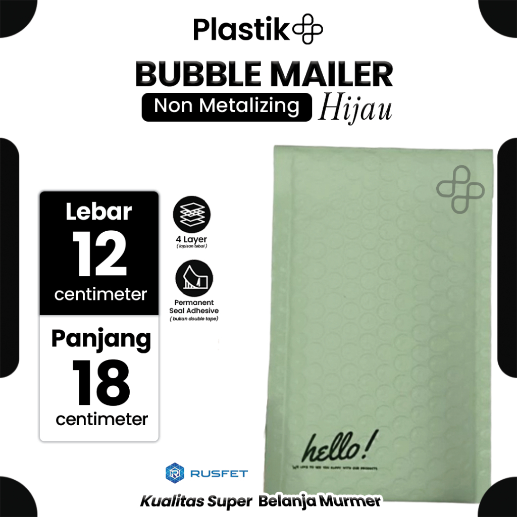 

Amplop Security Bubble Mailer Green Matte (Hijau) 12 x 18cm Premium Solid Color Rusfet Harga Satuan
