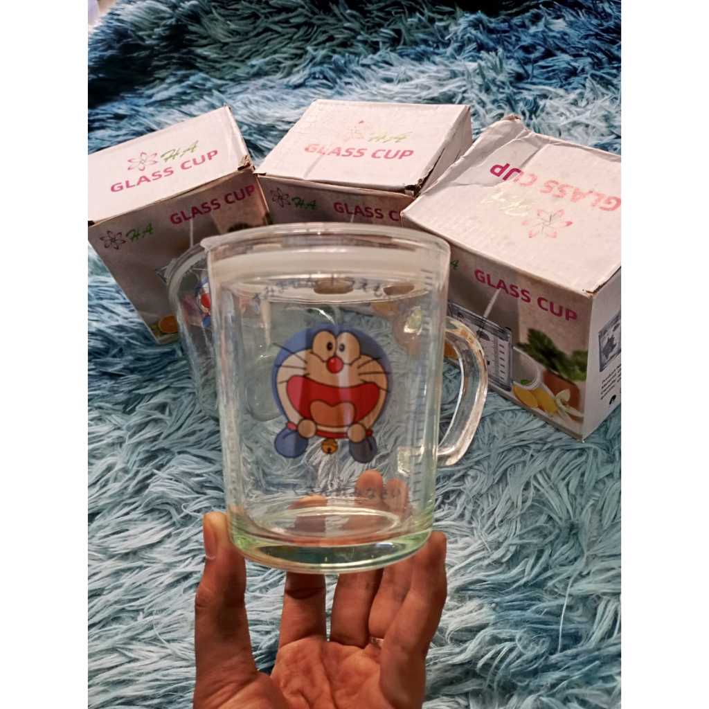 Gelas Cup Kaca dan  Sedotan / Gelas Karakter Anak Dengan Sedotan