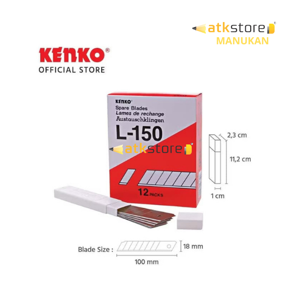 

KENKO REFILL CUTTER L-150 | Kenko L-150 Spare Blades Isi Pisau Cutter Besar 18mm x 100mm – 12 Packs